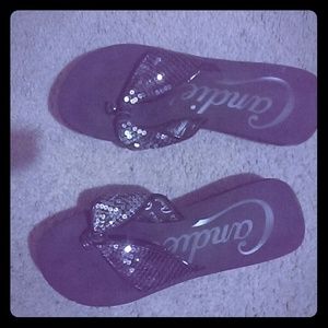 Black sequin flip flops