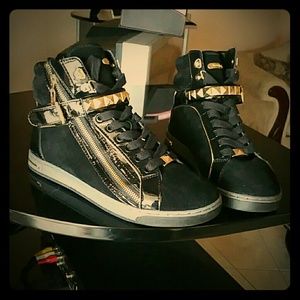 MICHAEL KORS BLACK GLAM STUDDED HIGH TOP SNEAKERS