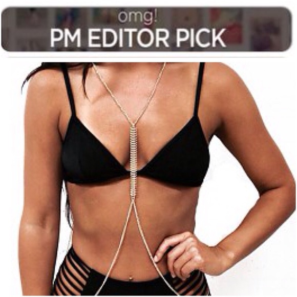 PM Editors PICK gold Fish Bone Body Chain - Picture 1 of 3