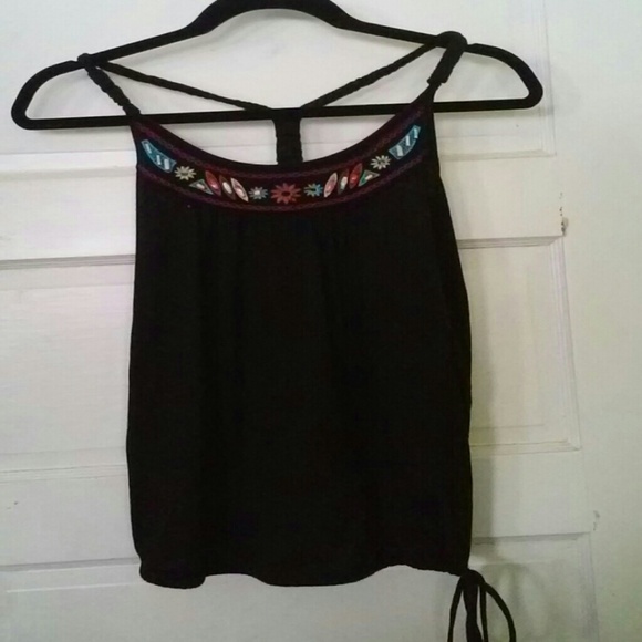 Black tank top with beaded collar