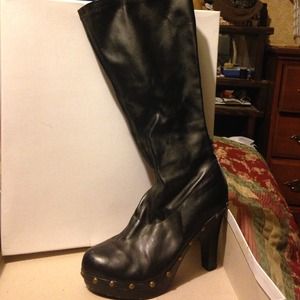 Black platform studded pleather boots
