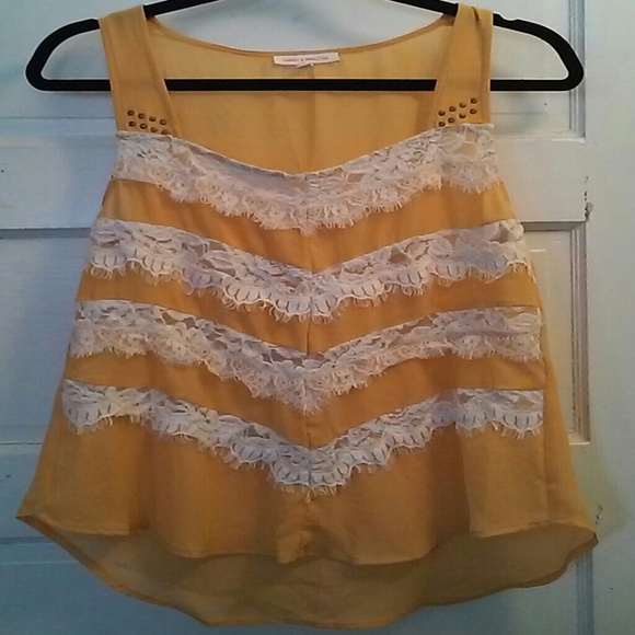 Mustard yellow tam top with lace accent