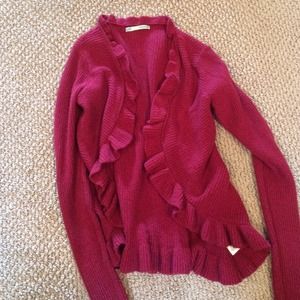 Open front ruffle cardigan sweater