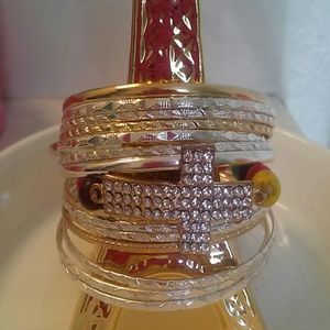 Studded cross/bead bracelet with bangels