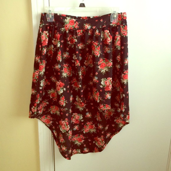 Hi-low floral print skirt