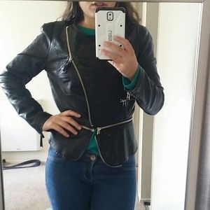 Black faux leather bicker jacket