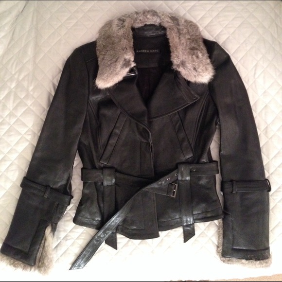 Leather jacket with fur trim