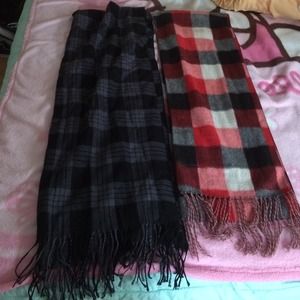 2 plaid fringe scarfs