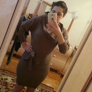 Wool cowl neck sweater dress