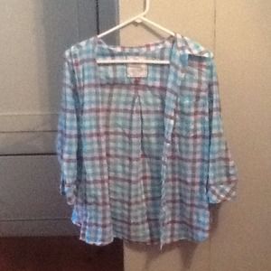 Blue, White, and Purple plaid shirt