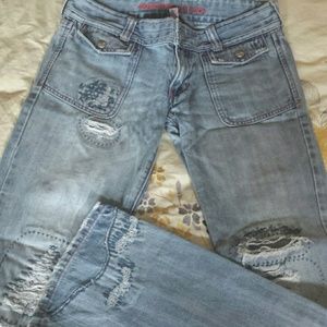 Distressed denim Abercrombie & Fitch jeans. Distressed denim Abercrombie & Fitch jeans.