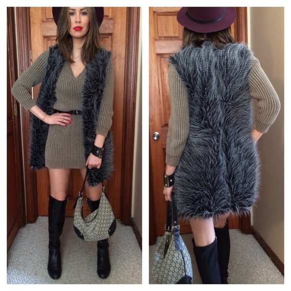 Michael Kors B&W Long Faux Fur Racoon Vest