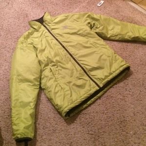 Mens medium puffy lime green NorthFace jacket