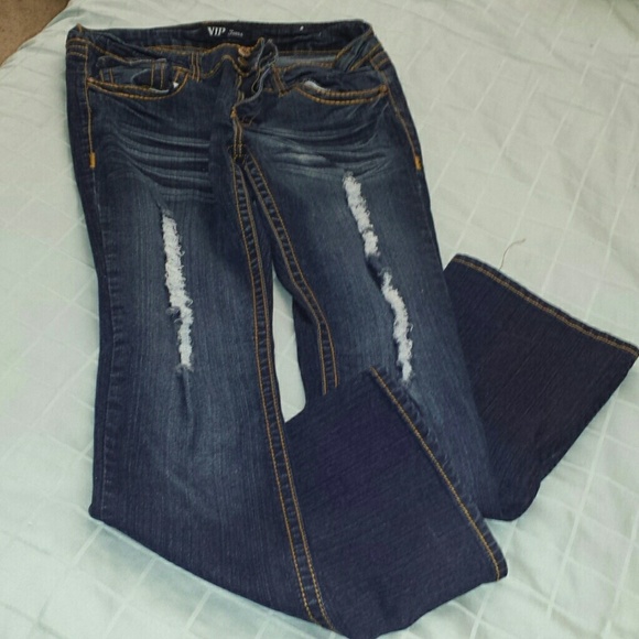 Ripped blue jeans.