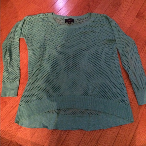 Mesh design teal sweater
