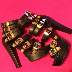 Gold buckle heels