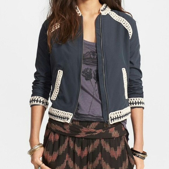 Free People Jackets & Coats - Host Pick!! Free People Blue Crochet Bomber Jacket Free People Jackets & Coats - Host Pick!! Free People Blue Crochet Bomber Jacket