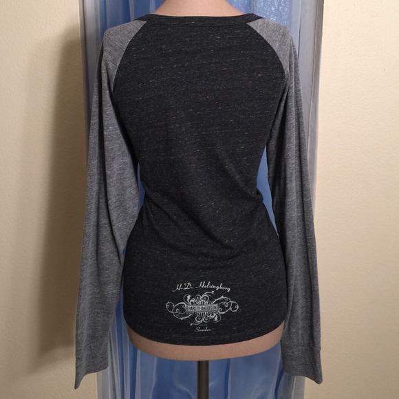 Harley Davidson Heather Gray Henley Top - Picture 2 of 4