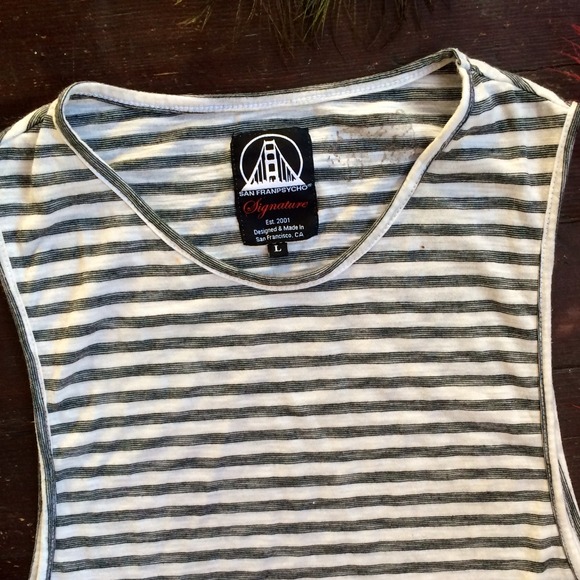 🌙Rad Sanfranpsycho B&W Striped Muscle Tank - Picture 3 of 4