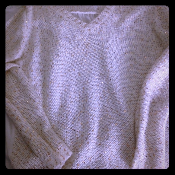 Womens sweater cream with gold sequin