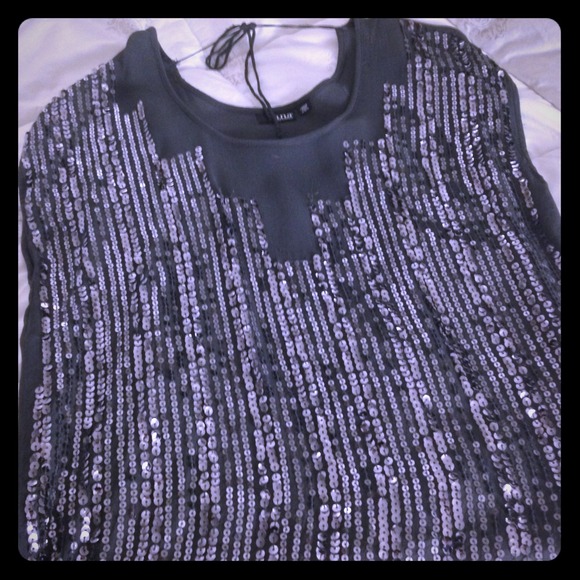 Womens grey sheer and sequin top
