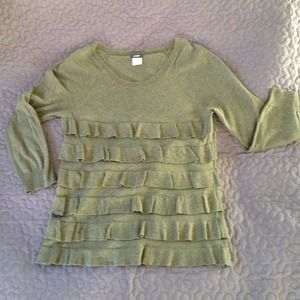 J Crew Green Ruffle Sweater