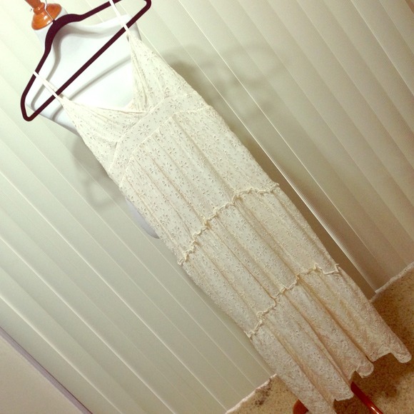 Long ruffle eyelet silk dress