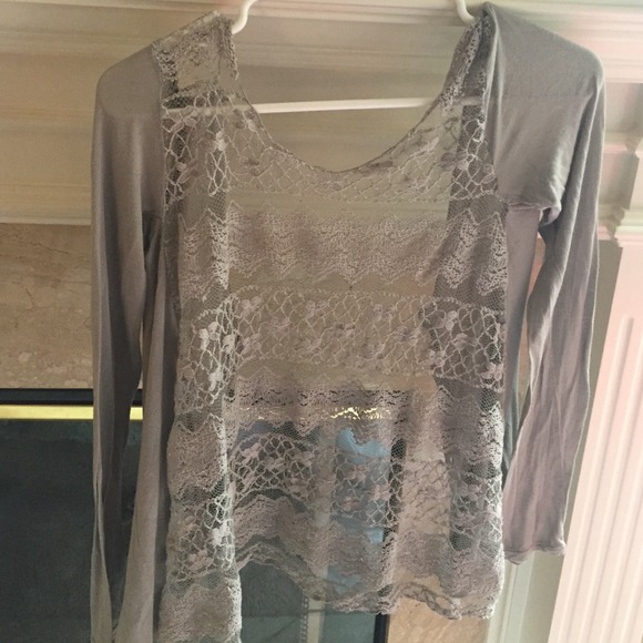 Grey button up top with beautiful lace back - Picture 2 of 3