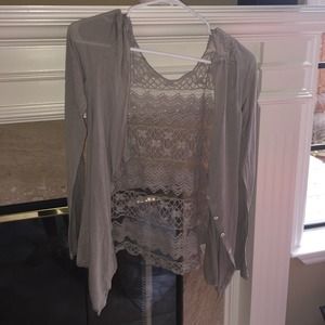 Grey button up top with beautiful lace back