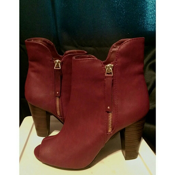 Burgundy Peep Toe Booties