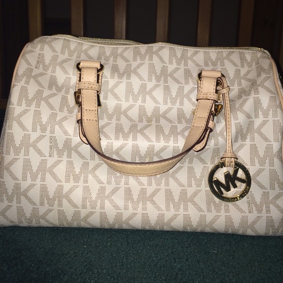 Authentic Michael Kors tan/white tote