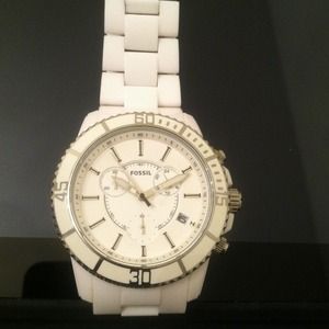 White boyfriend style Fossil Watch.