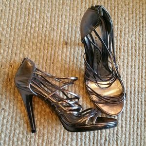 Pewter strappy heels