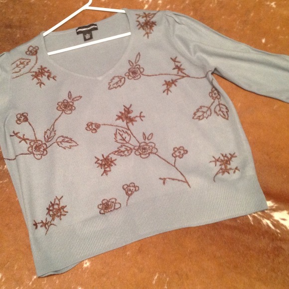 Blue Sweater with Brown Designs