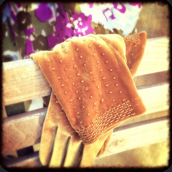 Accessories - 🎀HP🎀Vintage VELVET Golden Beaded Gloves