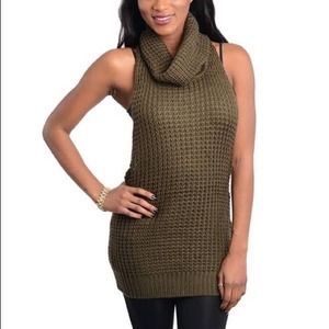 Boutique Dark Mocha Crochet Turtleneck Sweater