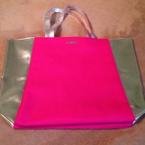 Hot pink & silver large clinique tote bag