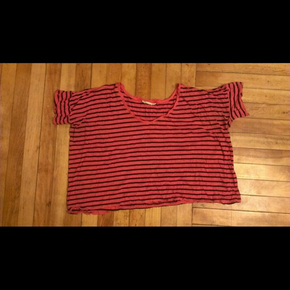 Hot pink stripped v neck