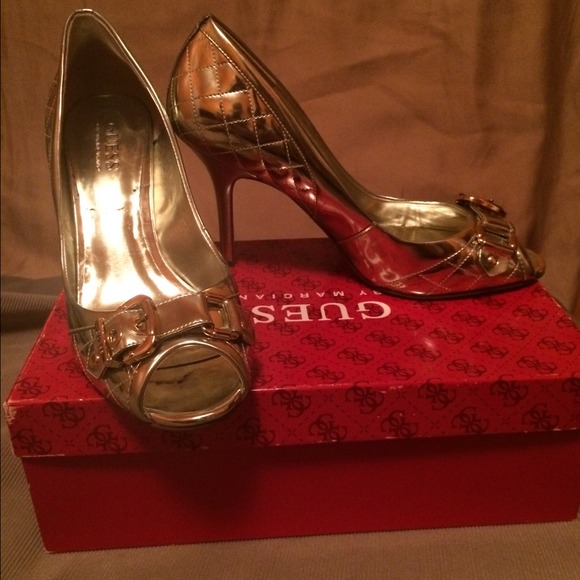 Gold Guess Peep Toe Shoes