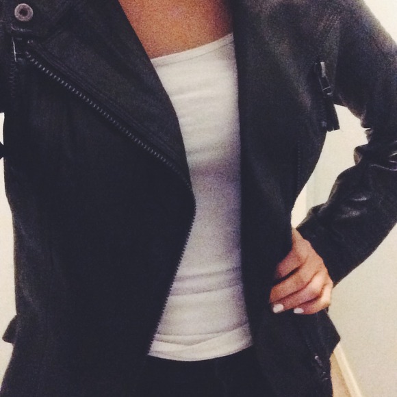 Black faux leather fitted jacket