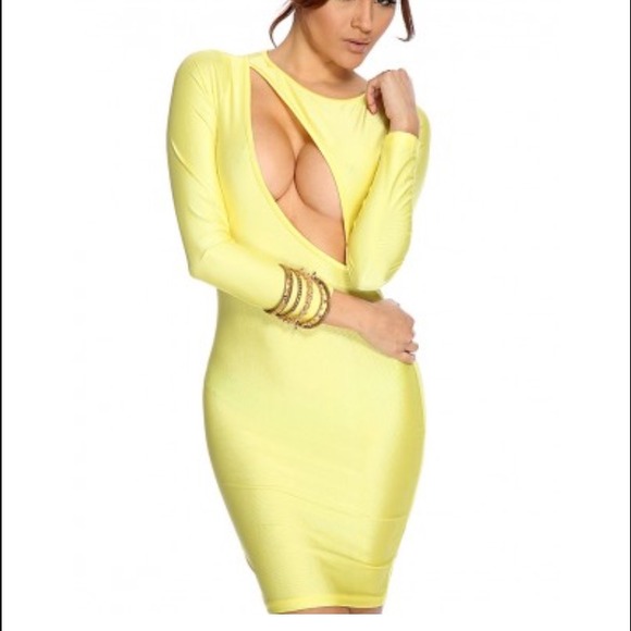 Yellow cutout accent Bodycon dress