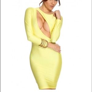 Yellow cutout accent Bodycon dress