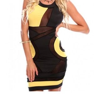 Yellow and black side cutout dress