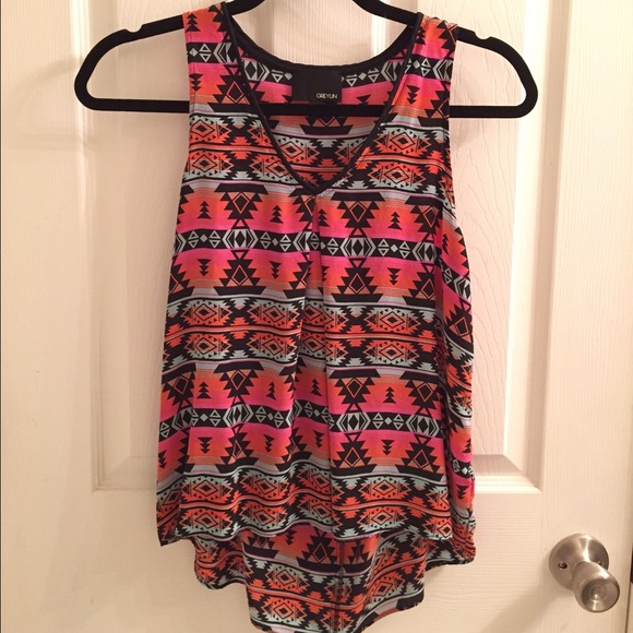Greylin Aztec Back Cutout Silk Tank