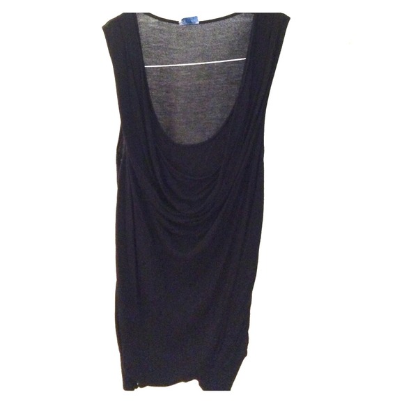 Black cardigan feel top with drop rouged neckline
