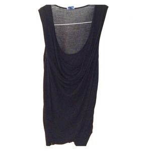 Black cardigan feel top with drop rouged neckline