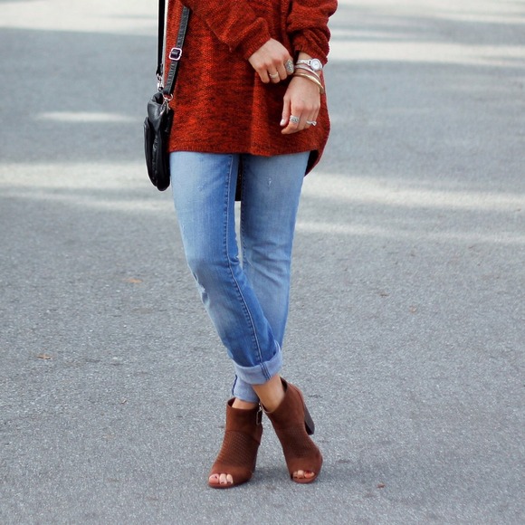 "Suede" brown peep toe booties