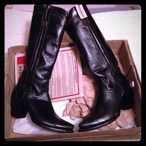 Liberty, black leather cowboy boots