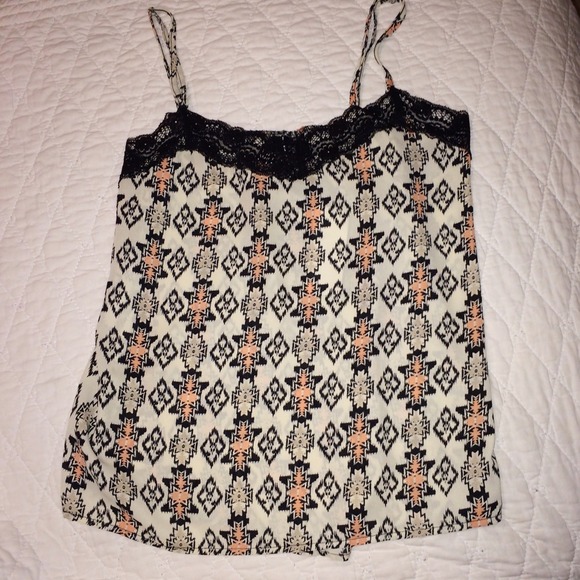 Tribal Print Thin-Strapped Sheer Top