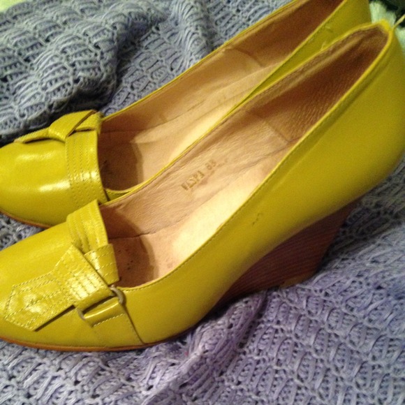 Lime green and wood wedges